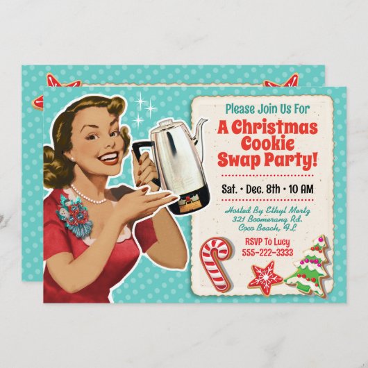 Retro Christmas Cookie Swap Party Uitnodiging (Voorkant / Achterkant)