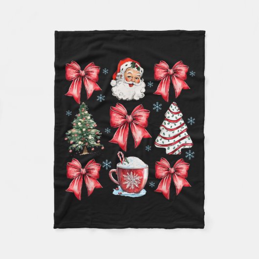 Retro Christmas Coquette Bow Santa Coffee Cake Hol Fleece Deken (Voorkant)