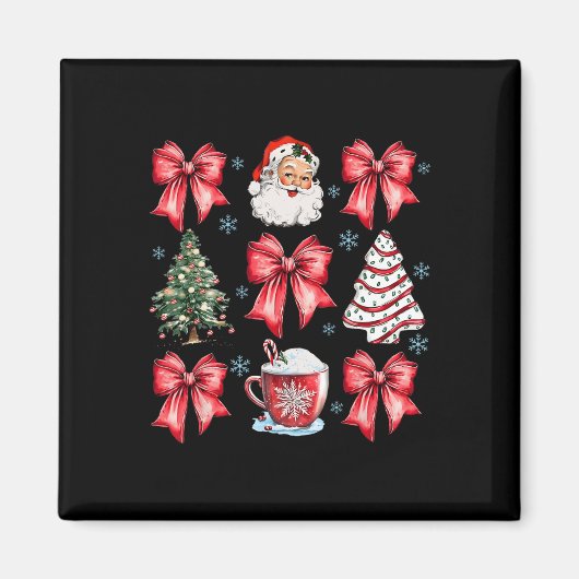 Retro Christmas Coquette Bow Santa Coffee Cake Hol Magneet (Voorkant)