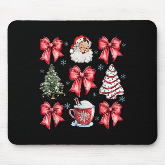 Retro Christmas Coquette Bow Santa Coffee Cake Hol Muismat (Voorkant)