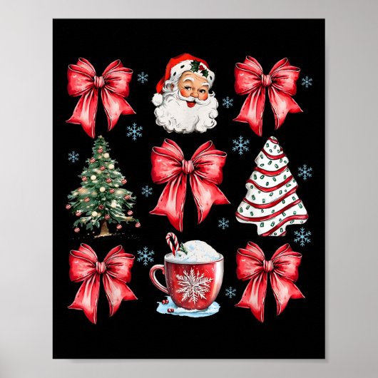 Retro Christmas Coquette Bow Santa Coffee Cake Hol Poster (Voorkant)