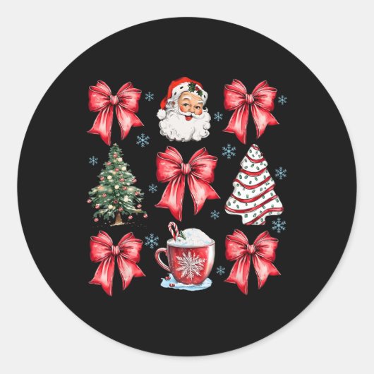 Retro Christmas Coquette Bow Santa Coffee Cake Hol Ronde Sticker (Voorkant)