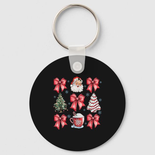 Retro Christmas Coquette Bow Santa Coffee Cake Hol Sleutelhanger (Voorkant)
