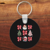 Retro Christmas Coquette Bow Santa Coffee Cake Hol Sleutelhanger (Voorkant)