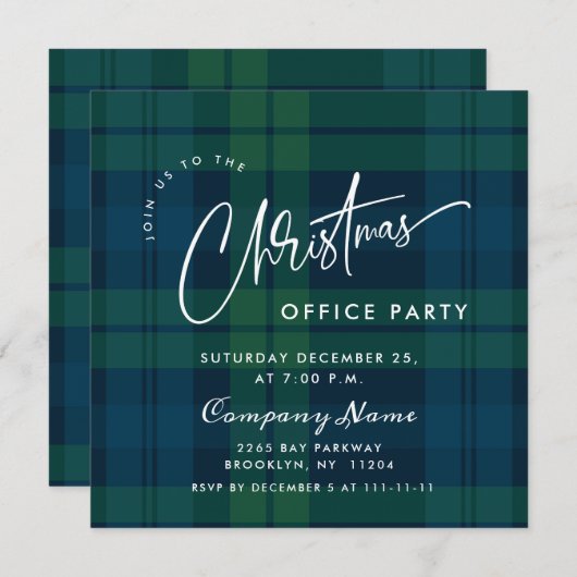 Retro Christmas Corporate Plaid Vakantie Party Kaart (Voorkant / Achterkant)