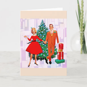 RETRO CHRISTMAS COUPLE ART WENSKAART FEESTDAGEN KAART