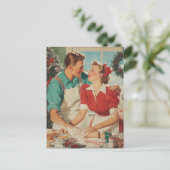 Retro Christmas Couple Baking Love Feestdagenkaart (Staand voorkant)