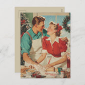Retro Christmas Couple Baking Love Feestdagenkaart (Voorkant / Achterkant)