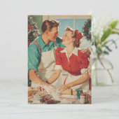 Retro Christmas Couple Baking Love Kaart (Staand voorkant)