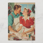 Retro Christmas Couple Baking Love Kaart (Voorkant)