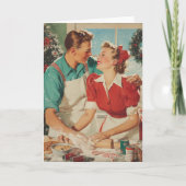 Retro Christmas Couple Baking Love Kaart (Voorkant)