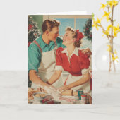 Retro Christmas Couple Baking Love Kaart (Gele Bloem)