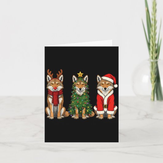 Retro Christmas Coyote Santa Reindeer  Kaart (Voorkant)