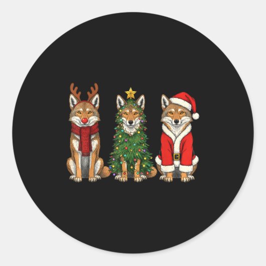Retro Christmas Coyote Santa Reindeer  Ronde Sticker (Voorkant)