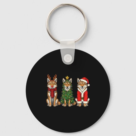 Retro Christmas Coyote Santa Reindeer  Sleutelhanger (Voorkant)