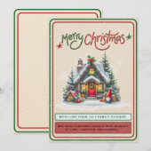 🎄Retro Christmas Cozy Snow House Feestdagenkaart (Voorkant / Achterkant)