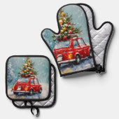 Retro Christmas Cozy Van Ovenwant & Pannenlap Set (Voorkant / Achterkant)