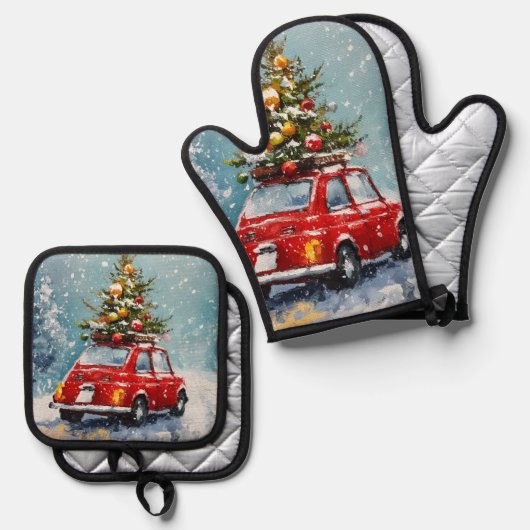 Retro Christmas Cozy Van Ovenwant & Pannenlap Set (Voorkant / Achterkant)