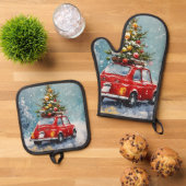 Retro Christmas Cozy Van Ovenwant & Pannenlap Set (Top down)