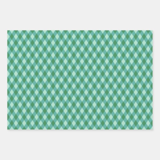 Retro Christmas Diamond Plaid - Groen & Turkoois Inpakpapier Vel (Voorkant 3)