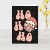 Retro Christmas Disco Ball Groovy Ho Ho Ho Santa H Kaart (Gele Bloem)