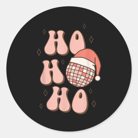 Retro Christmas Disco Ball Groovy Ho Ho Ho Santa H Ronde Sticker (Voorkant)