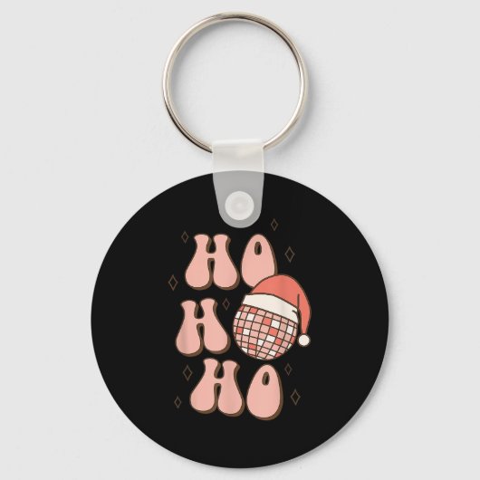 Retro Christmas Disco Ball Groovy Ho Ho Ho Santa H Sleutelhanger (Voorkant)