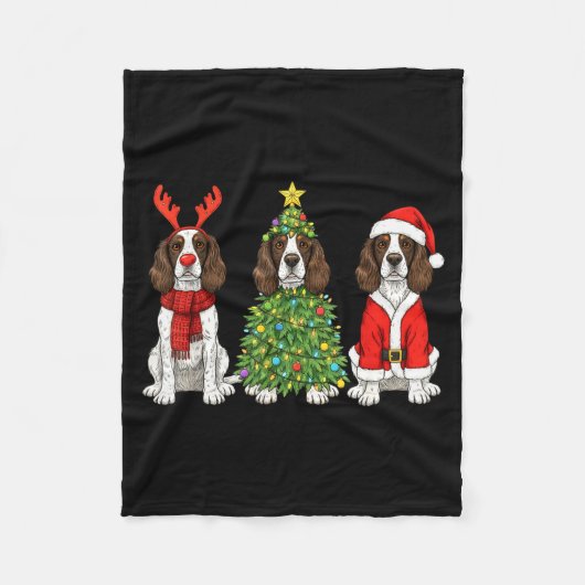 Retro Christmas English Springer Spaniel Santa Rei Fleece Deken (Voorkant)