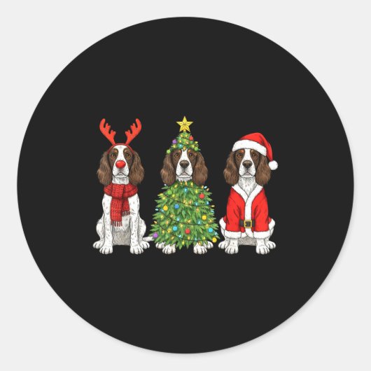 Retro Christmas English Springer Spaniel Santa Rei Ronde Sticker (Voorkant)