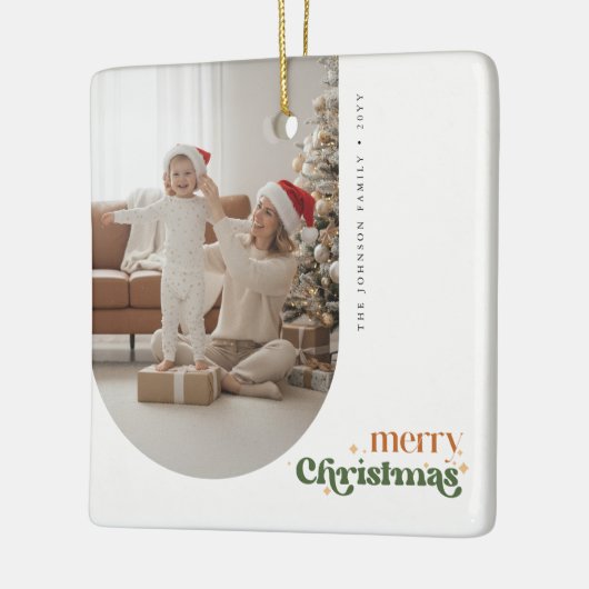 Retro Christmas Family Photo Portrait Holiday Keramisch Ornament (Links)