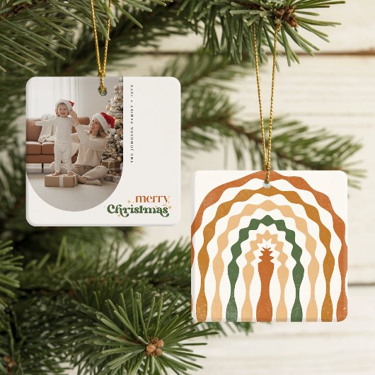 Retro Christmas Family Photo Portrait Holiday Keramisch Ornament