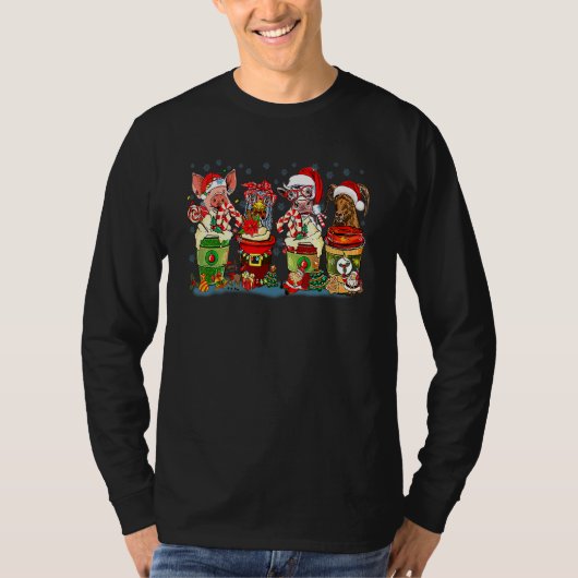 Retro Christmas farm animals coffee latte country T-shirt (Voorkant)