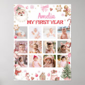 Retro Christmas First Year Photo Milestone Sign Poster (Voorkant)