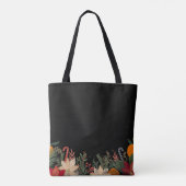 Retro Christmas floral pattern in black Tote Bag (Achterkant)