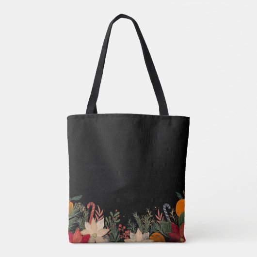 Retro Christmas floral pattern in black Tote Bag (Achterkant)