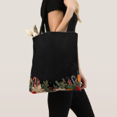 Retro Christmas floral pattern in black Tote Bag (Dichtbij)