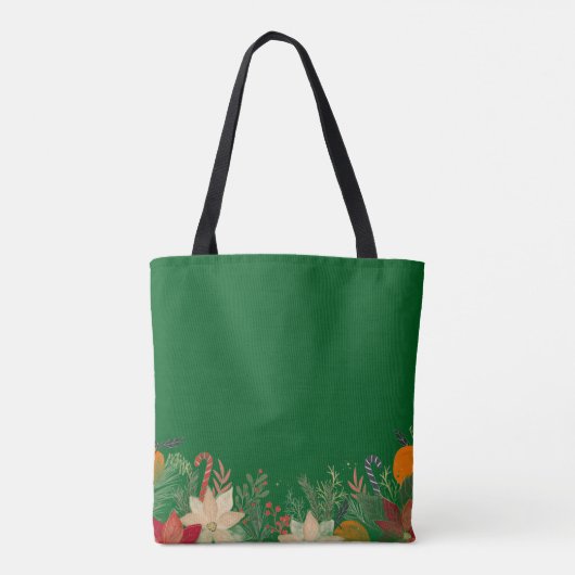 Retro Christmas floral pattern in green Tote Bag (Achterkant)