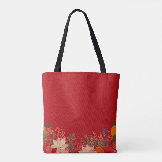 Retro Christmas floral pattern in red Tote Bag (Achterkant)