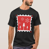 Retro Christmas Forest Red Winter Pines & Snowfl T-shirt (Voorkant)