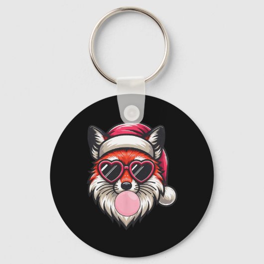 Retro Christmas Fox Kerstman Hoed Blowing Bubble M Sleutelhanger (Voorkant)