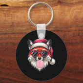 Retro Christmas Fox Kerstman Hoed Blowing Bubble M Sleutelhanger (Voorkant)