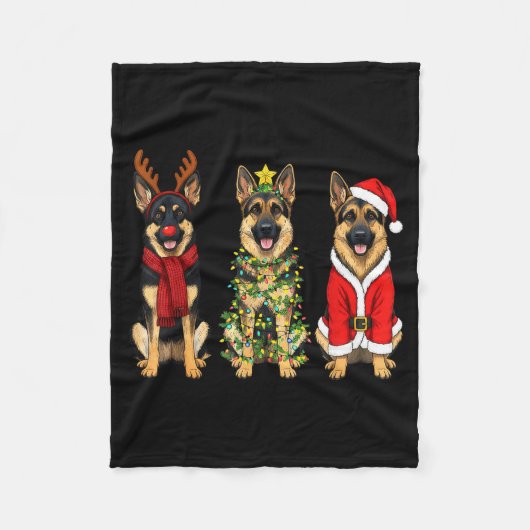 Retro Christmas German Shepherd Santa Reindeer Gsd Fleece Deken (Voorkant)