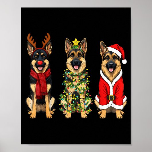Retro Christmas German Shepherd Santa Reindeer Gsd Poster (Voorkant)