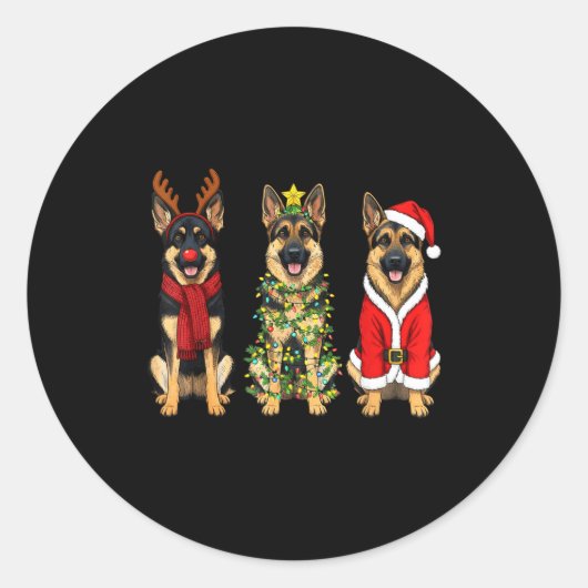 Retro Christmas German Shepherd Santa Reindeer Gsd Ronde Sticker (Voorkant)