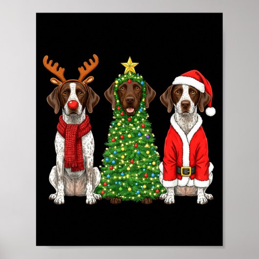 Retro Christmas German Shorthaired Inter Santa Rei Poster (Voorkant)