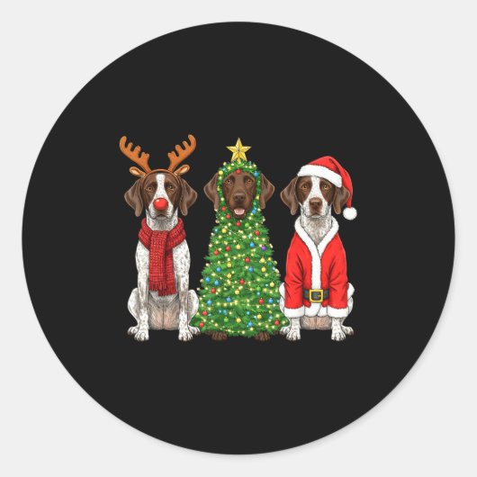 Retro Christmas German Shorthaired Inter Santa Rei Ronde Sticker (Voorkant)