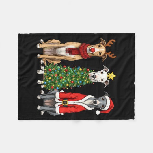 Retro Christmas Ghound Santa Reindeer Dog Lover  Fleece Deken (Voorkant (Horizontaal))