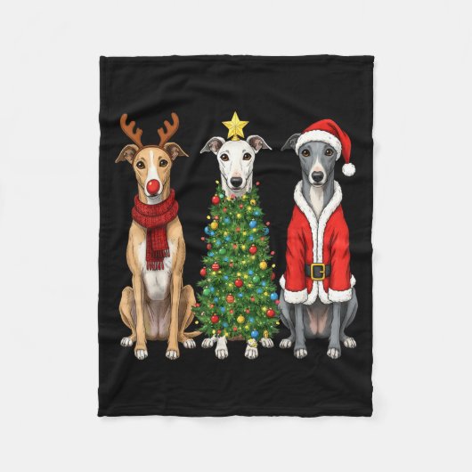 Retro Christmas Ghound Santa Reindeer Dog Lover  Fleece Deken (Voorkant)