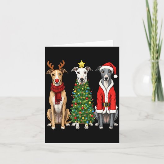 Retro Christmas Ghound Santa Reindeer Dog Lover Kaart (Voorkant)