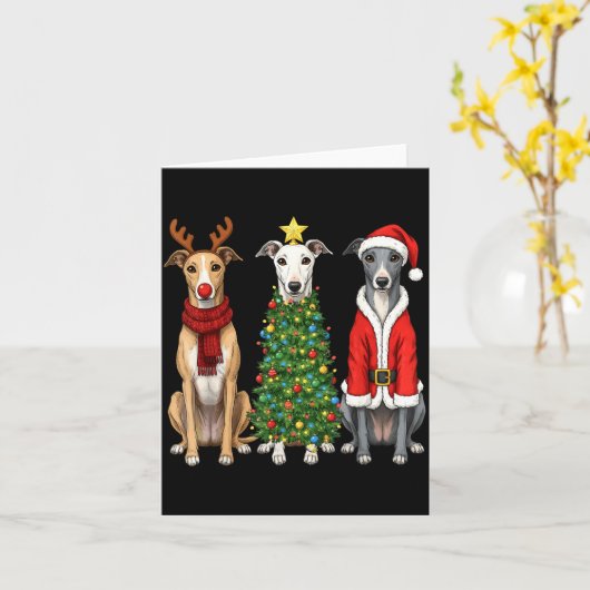 Retro Christmas Ghound Santa Reindeer Dog Lover  Kaart (Gele Bloem)